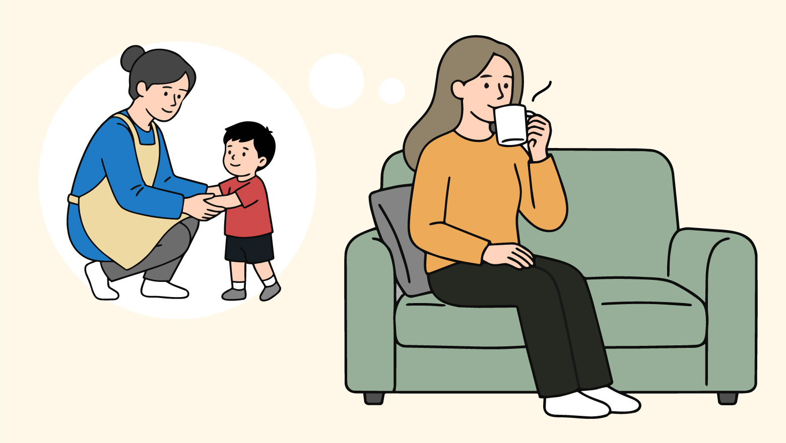 子どもを保育園に預けて心身を休めている母親